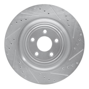 Jaguar XKR Brake Rotor (1) - Left Rear - R1 Concepts - Drilled & Slotted - Silver - `08-`09